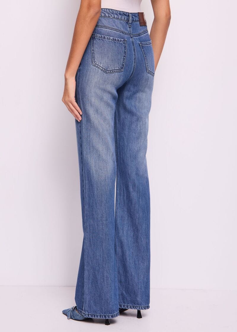 Jeans flare a vita alta in cotone