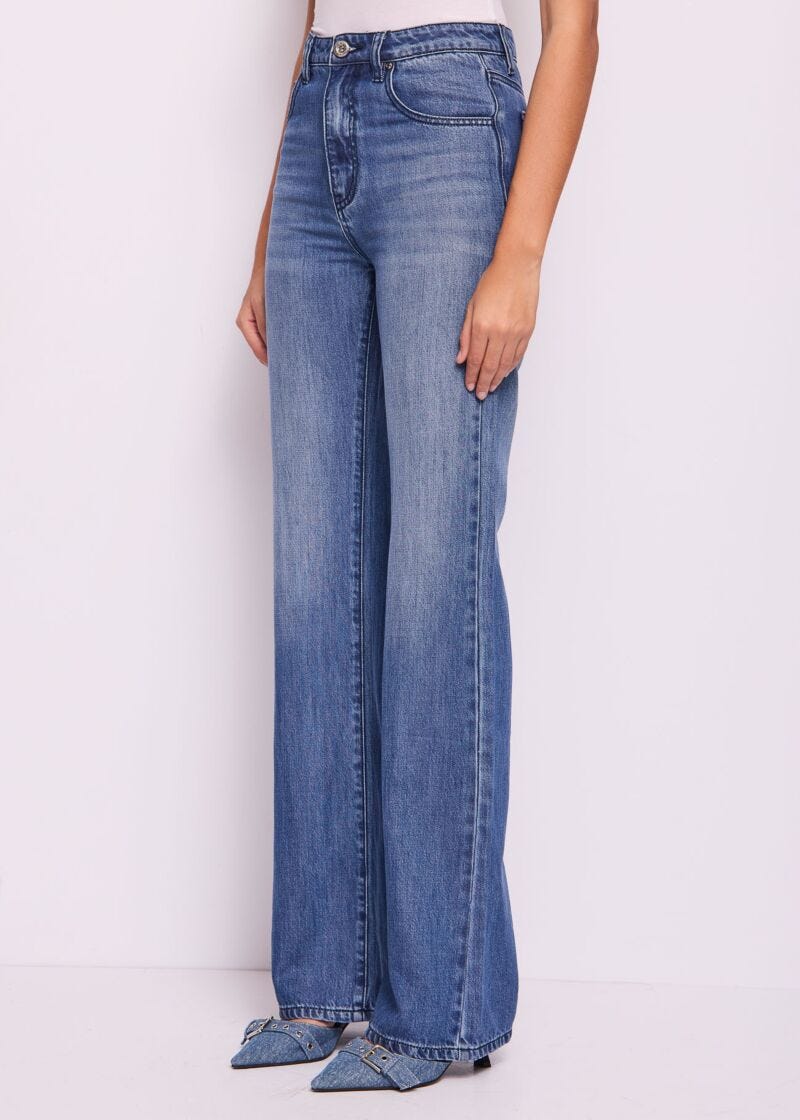 Jeans flare a vita alta in cotone