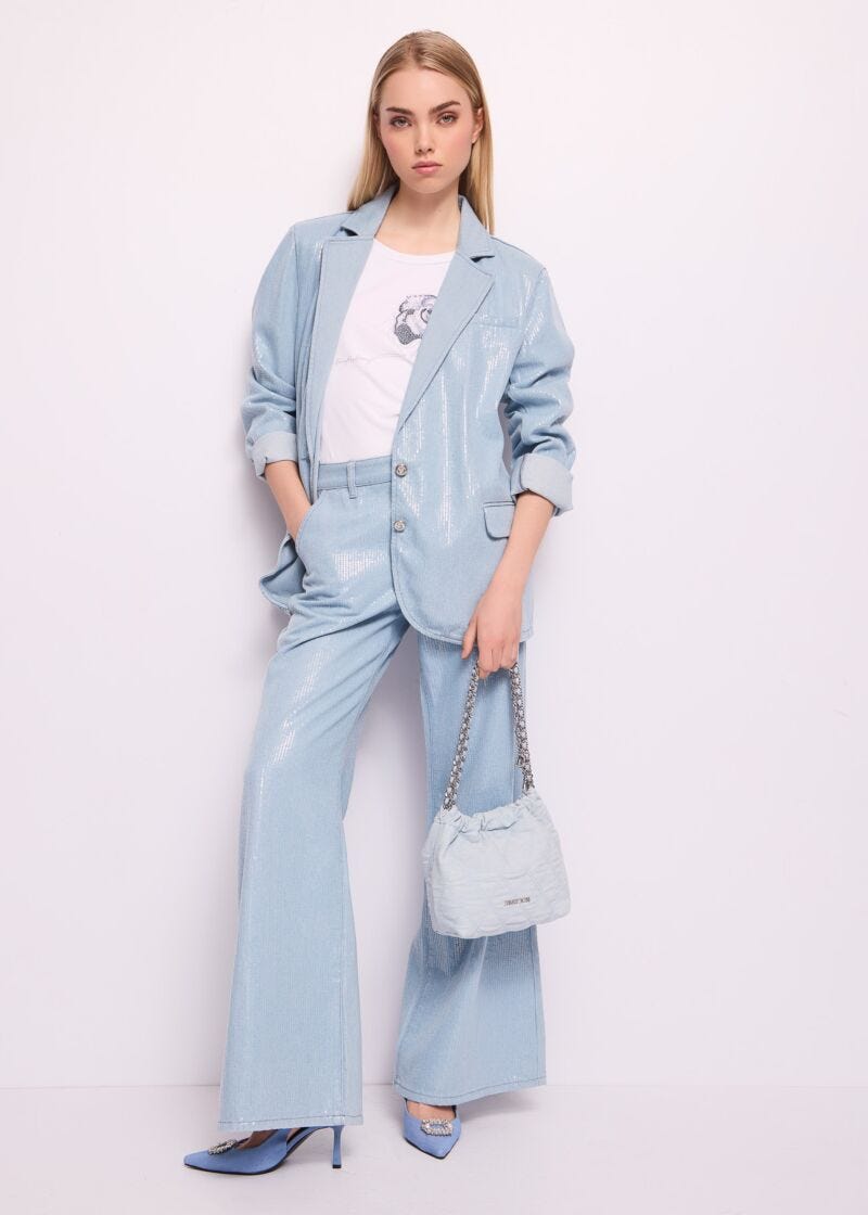 Denim blazer with sequins