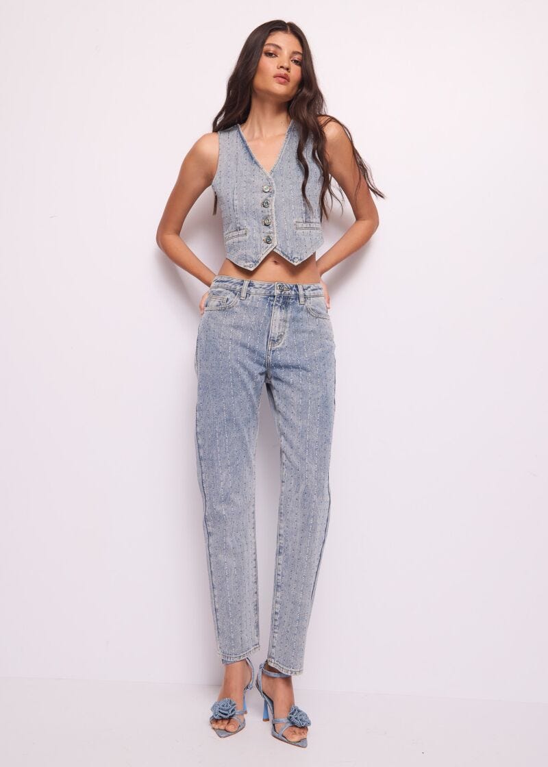 Gilet in denim con strass