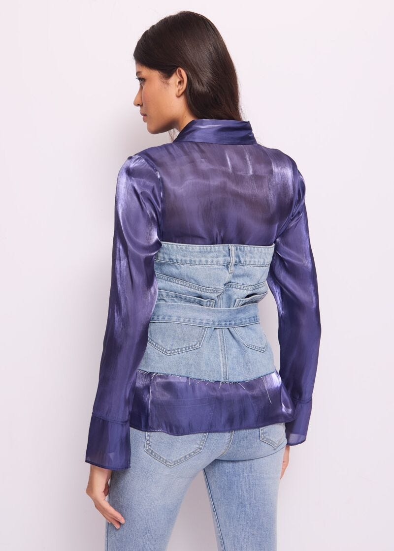 Top in denim di cotone con cintura