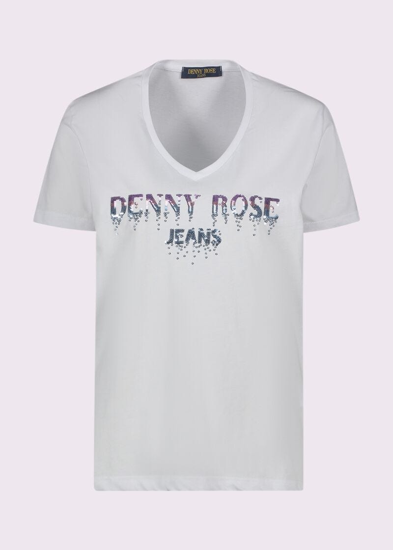 T-shirt bianca in cotone con stampa