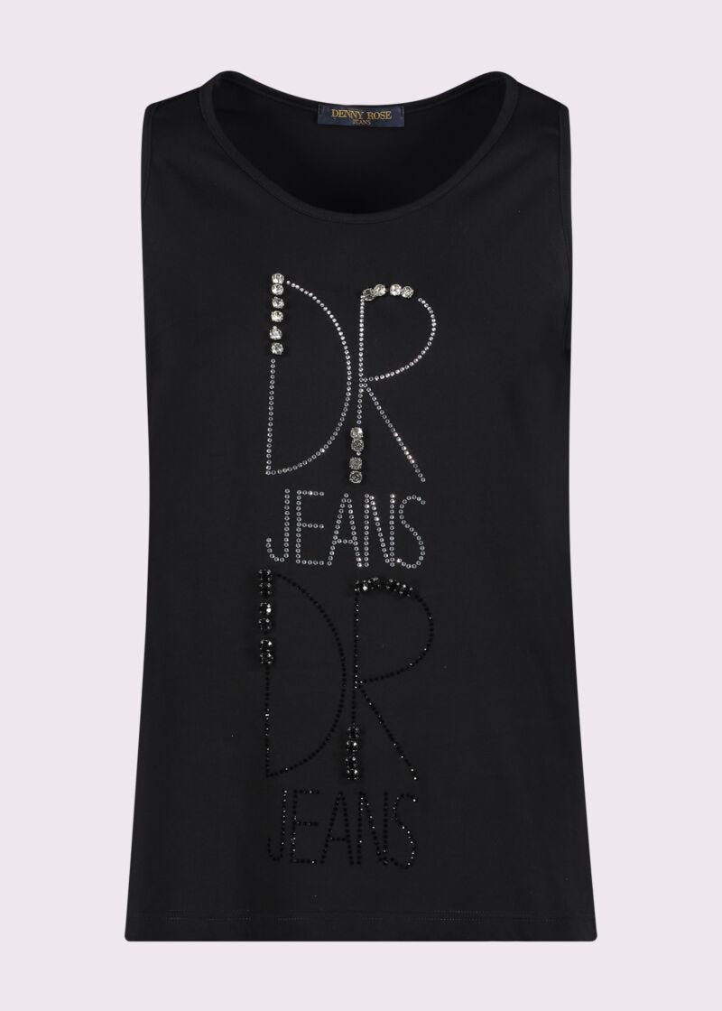 Top nero in cotone con logo