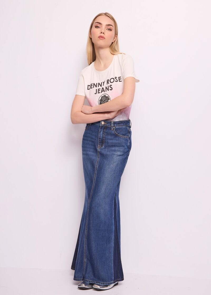 Gonna lunga in denim di cotone