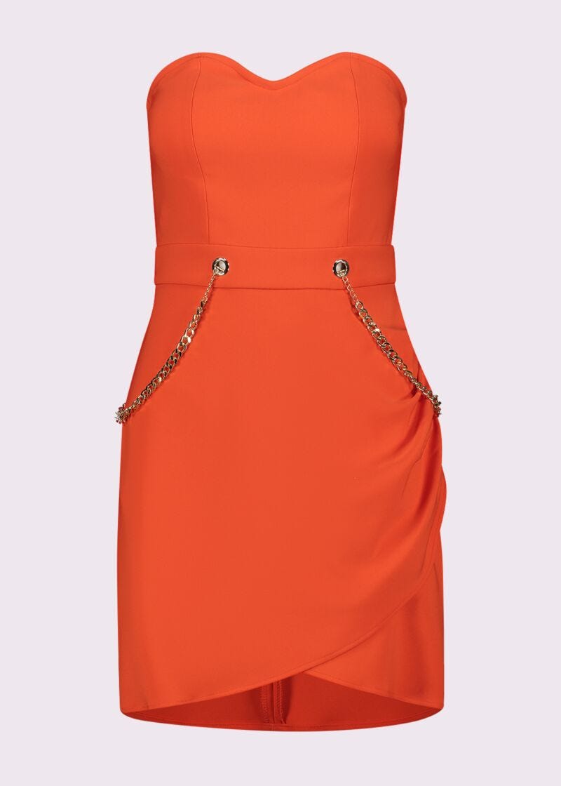 Mini abito rosso con catene