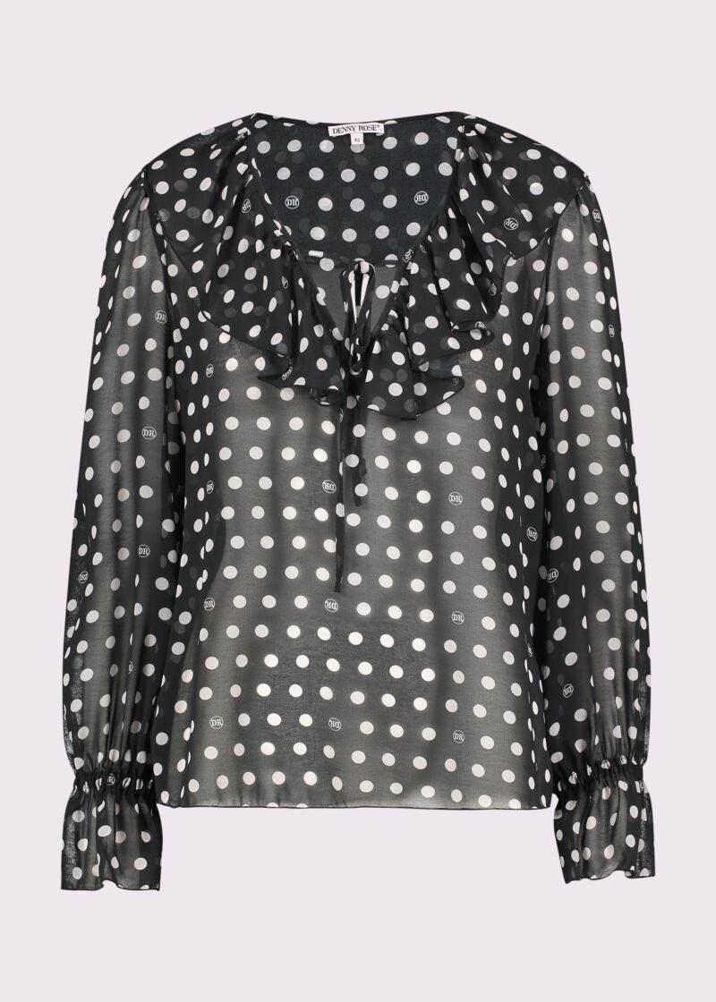 Blusa nera in georgette a pois