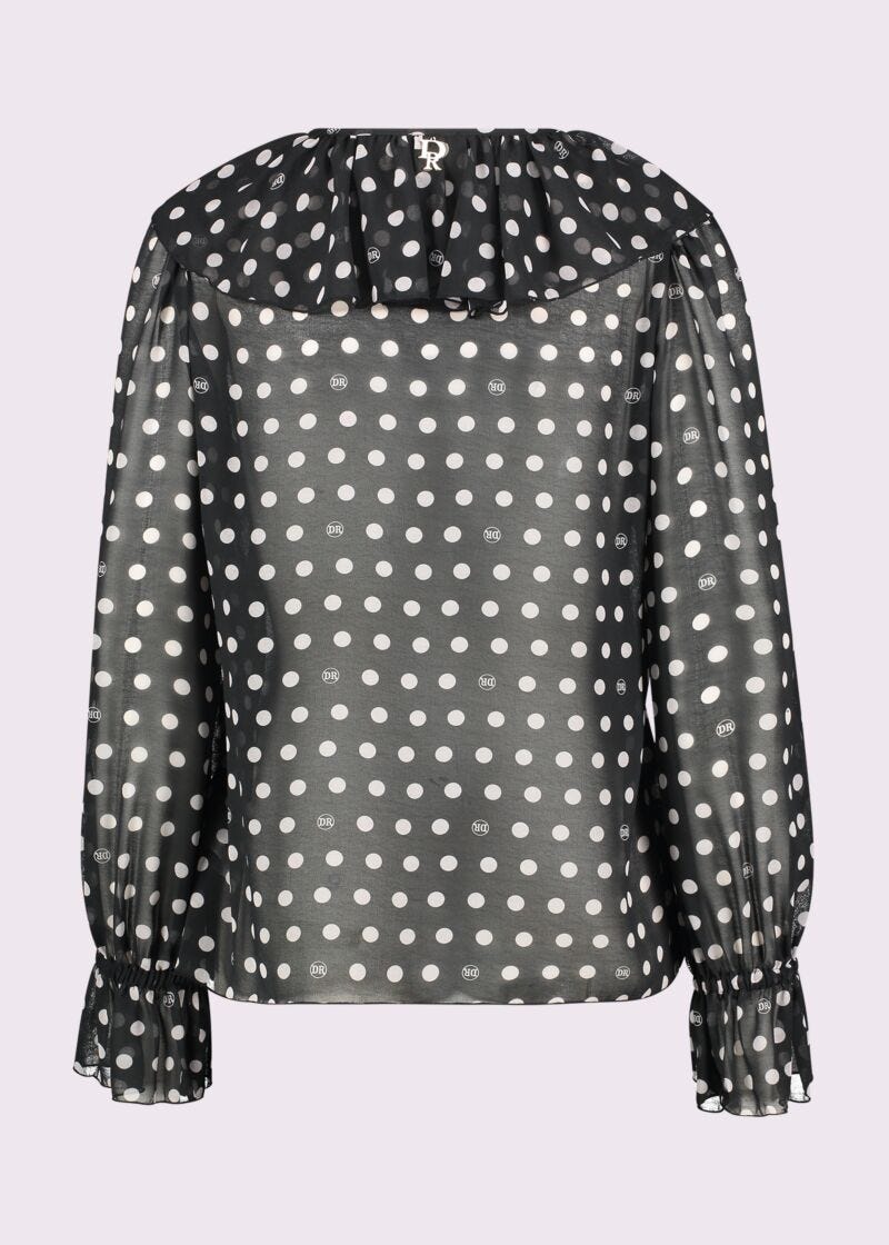 Blusa nera in georgette a pois