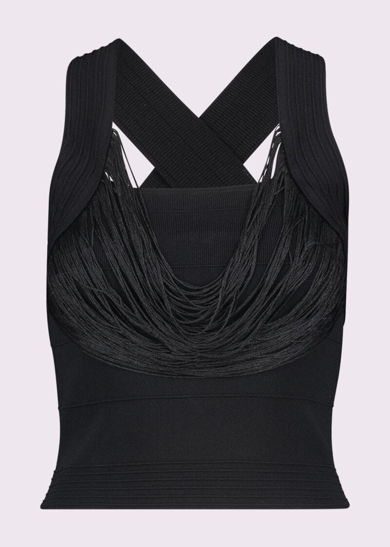 Black knit top with ruffles