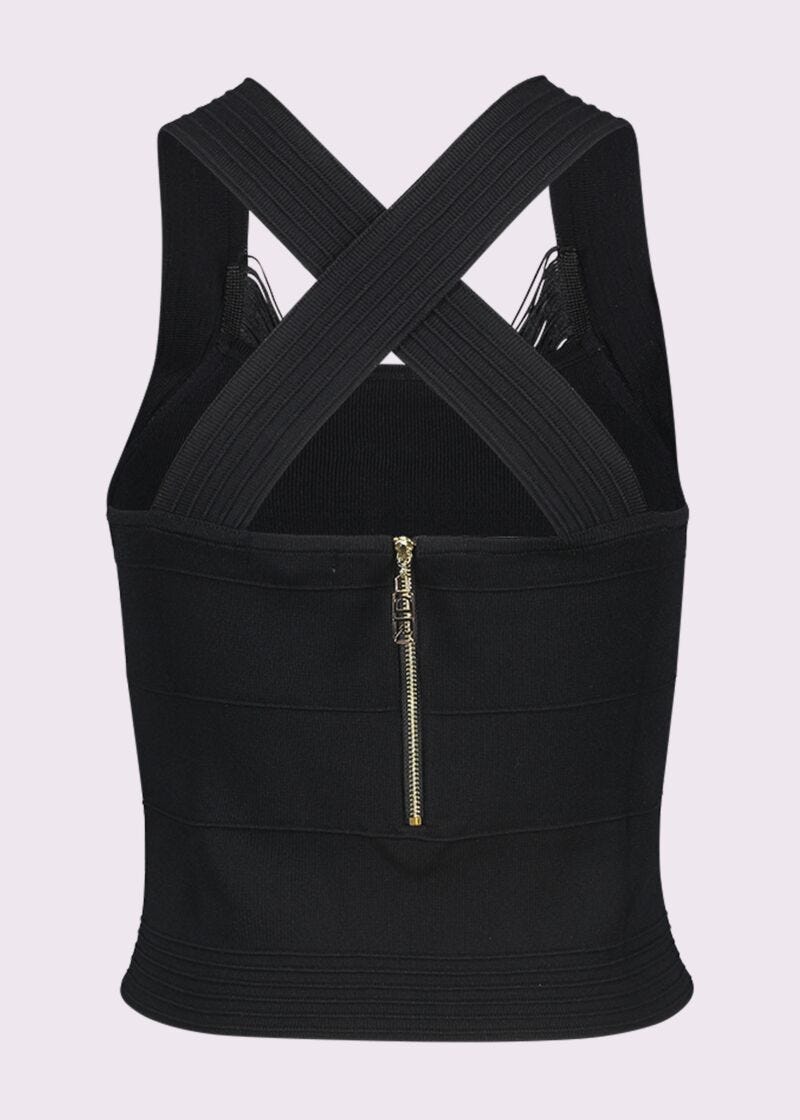 Black knit top with ruffles