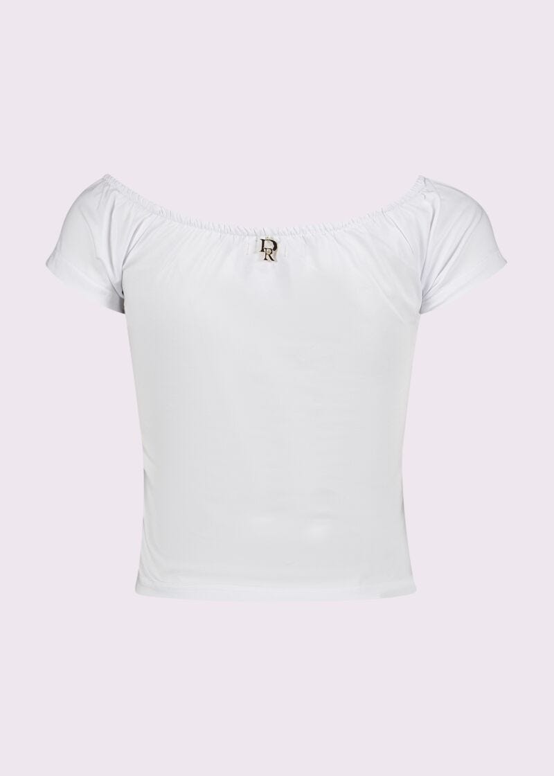 T-shirt bianca in cotone con strass