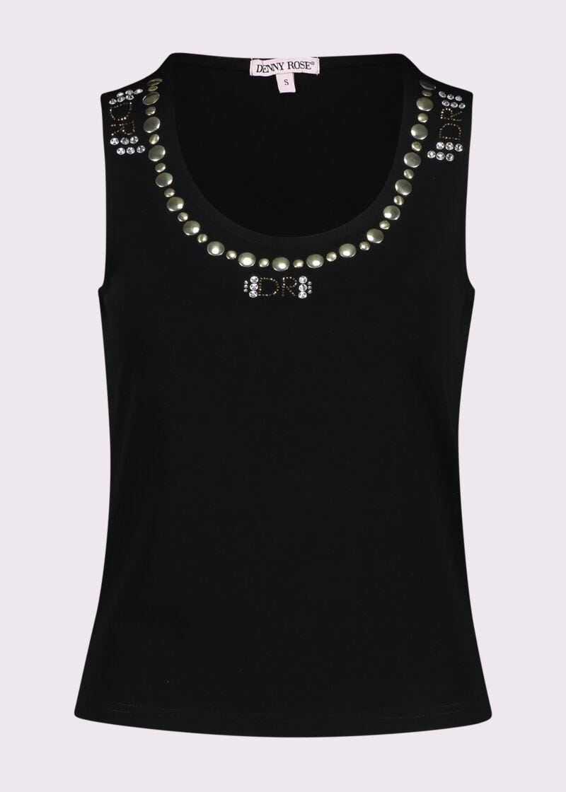Black cotton top with rhinestones