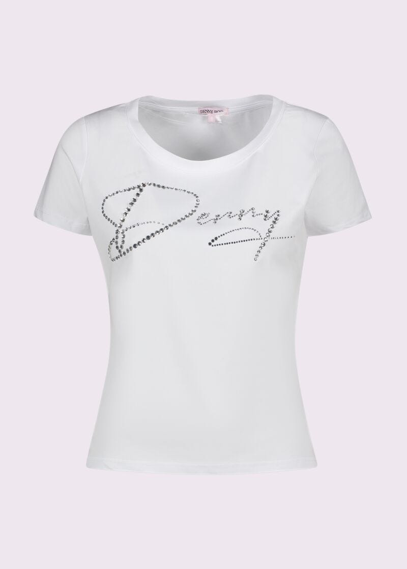 T-shirt bianca in cotone con logo