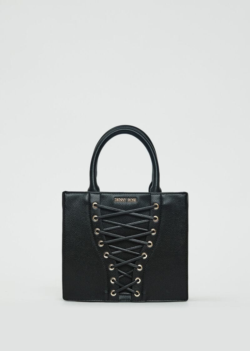 Shopping bag nera con laccetti