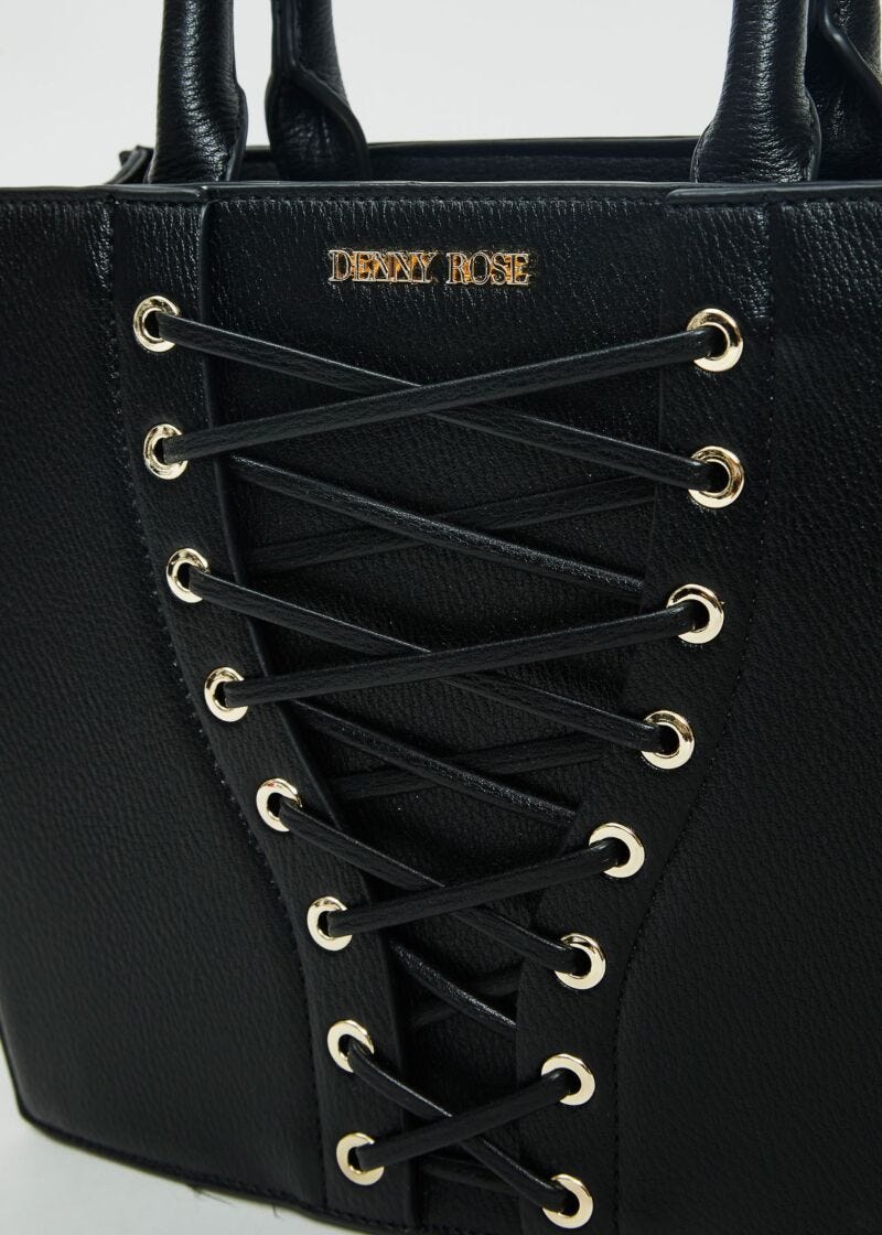 Shopping bag nera con laccetti