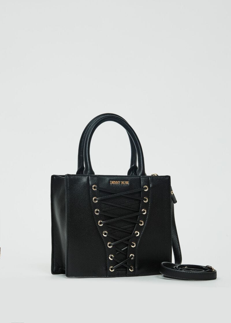 Shopping bag nera con laccetti