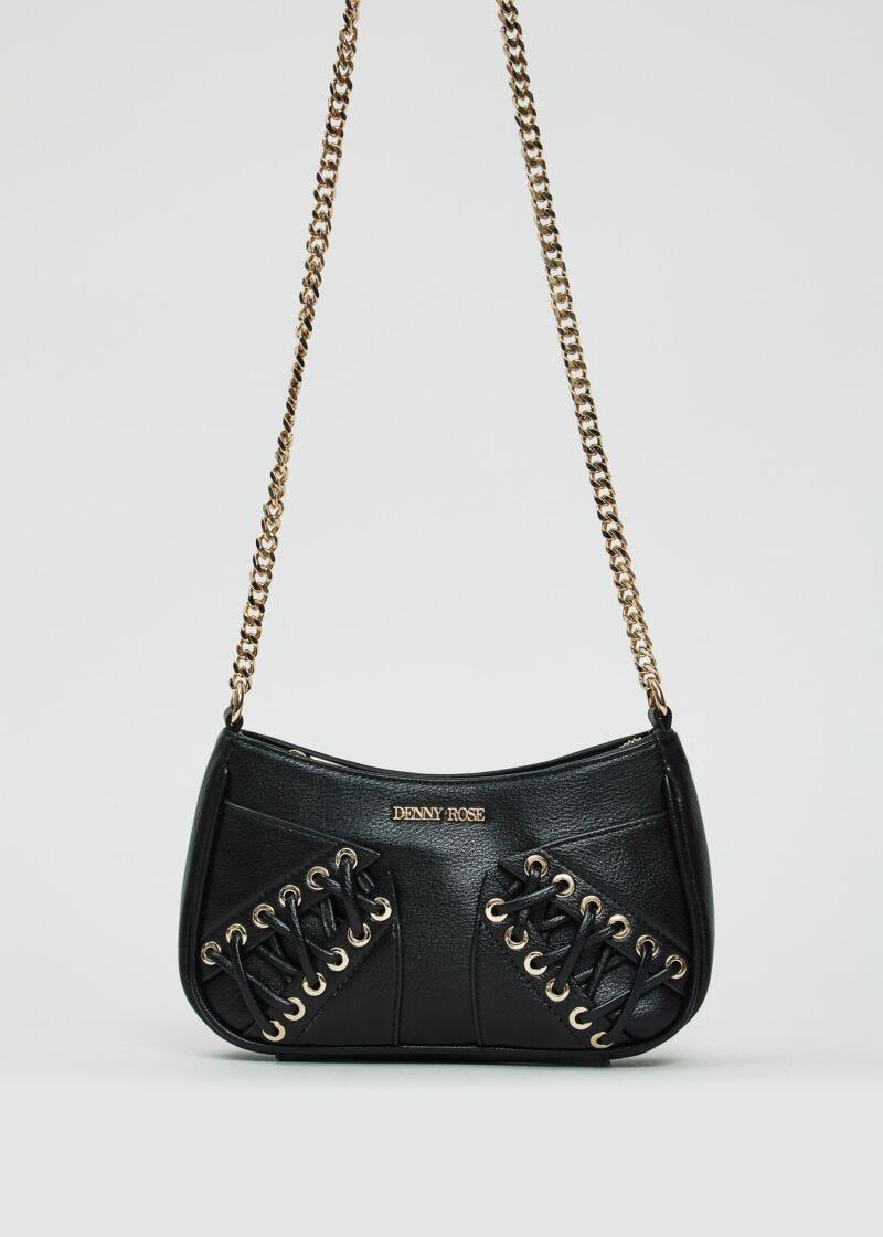 Borsa crossbody nera con laccetti