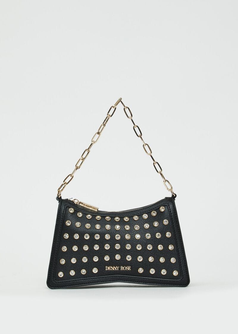 Borsa a spalla nera con strass