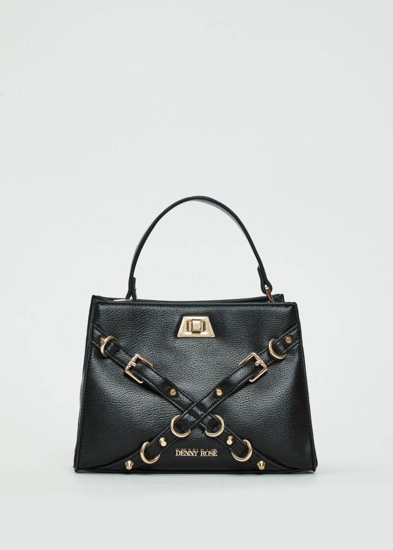 Borsa top handle nera con cinture