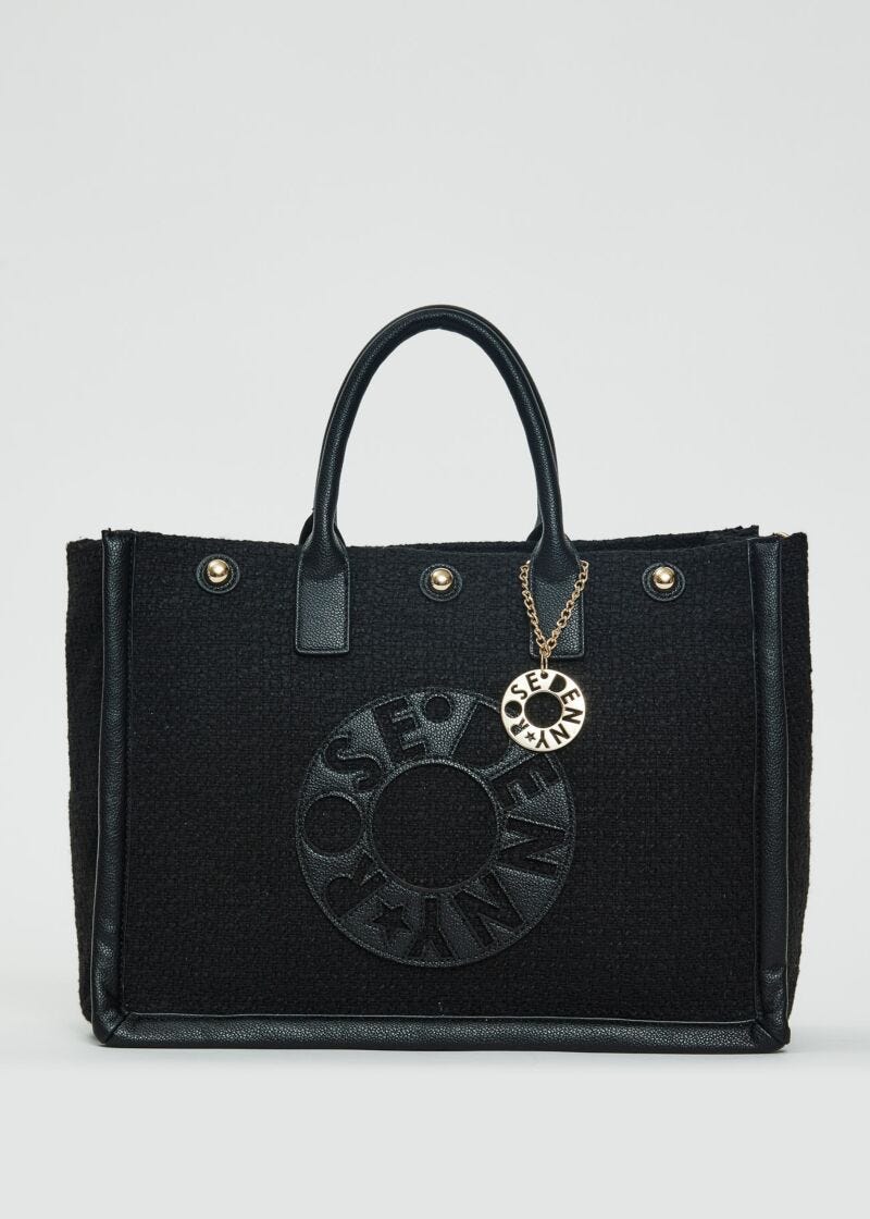 Shopping bag nera in tweed