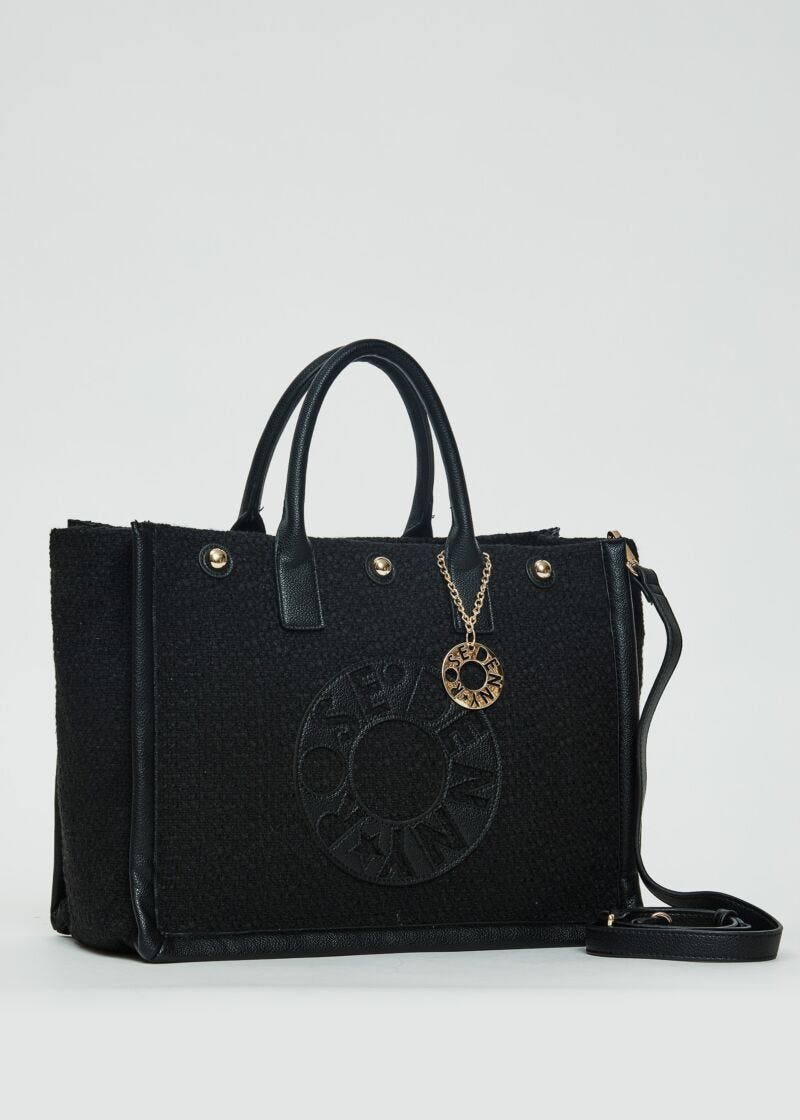 Shopping bag nera in tweed
