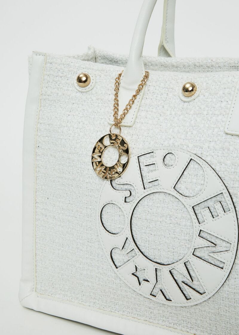 White tweed shopper bag