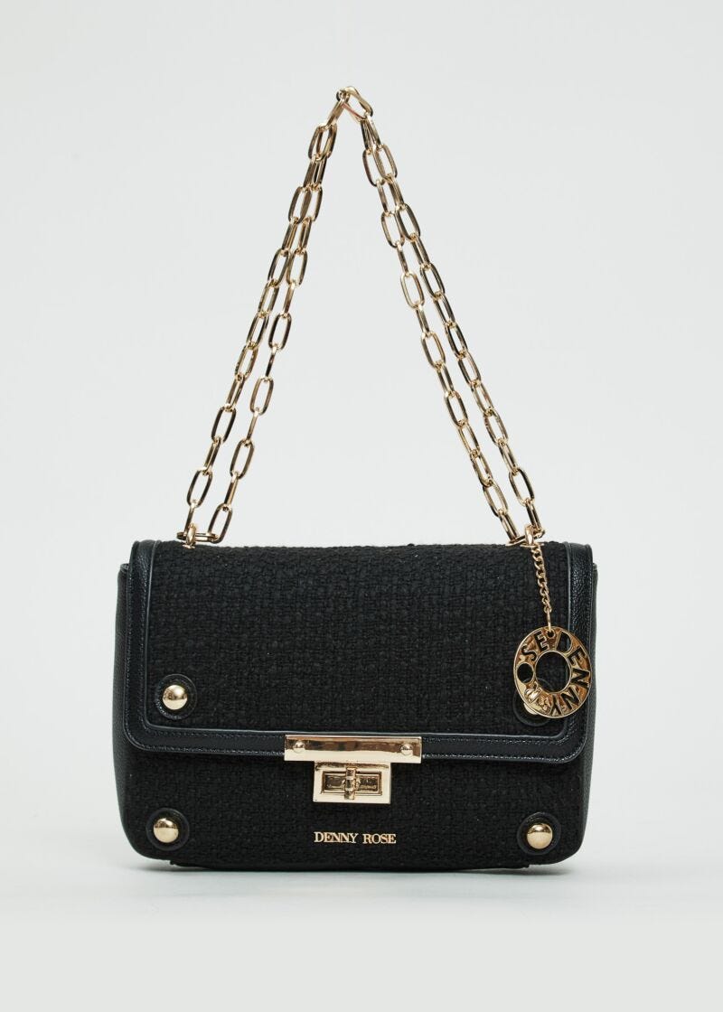 Borsa crossbody nera in tweed