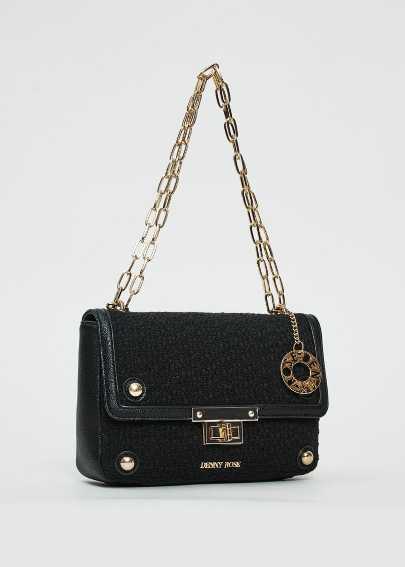 Borsa crossbody nera in tweed