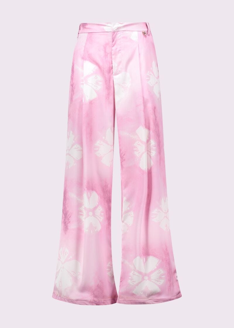 Pantaloni rosa in raso stampato