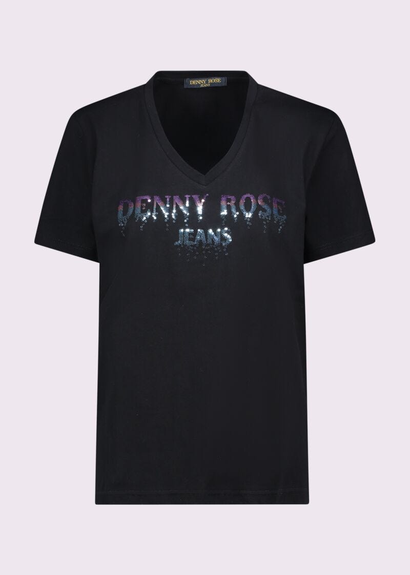 T-shirt nera in cotone con stampa