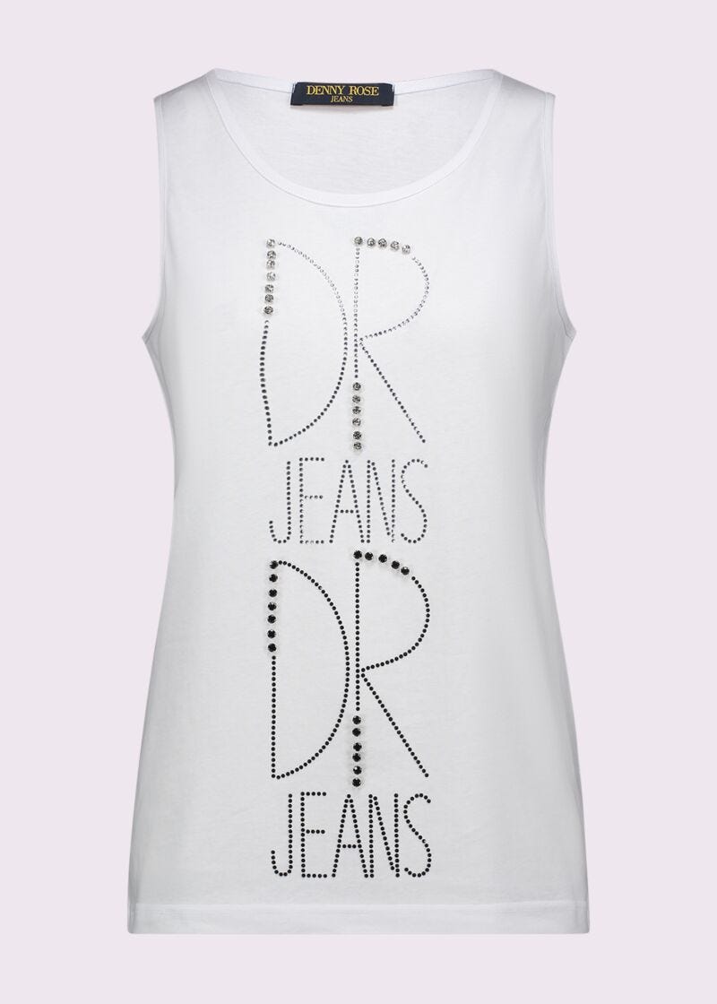 Top bianco in cotone con logo
