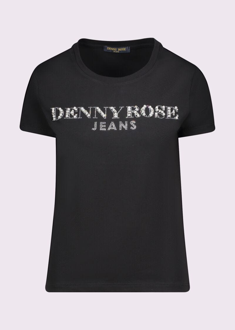 T-shirt nera in cotone con logo
