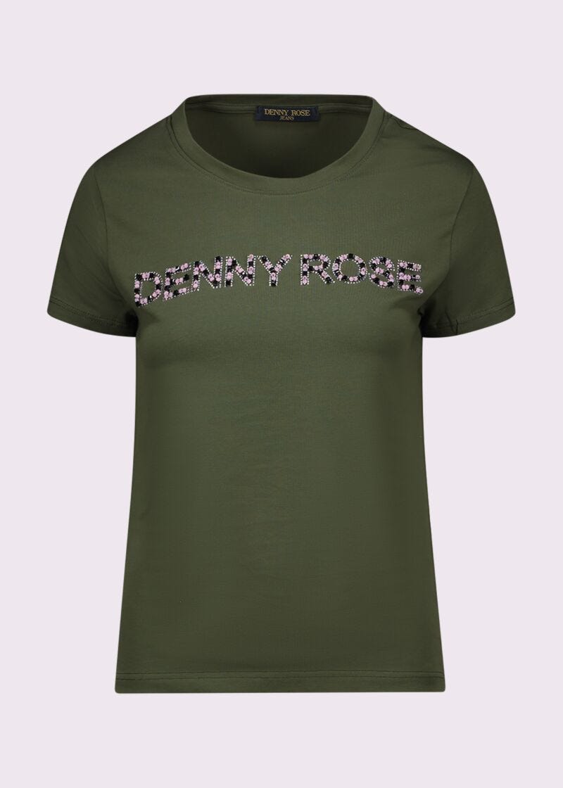 T-shirt verde in cotone con logo