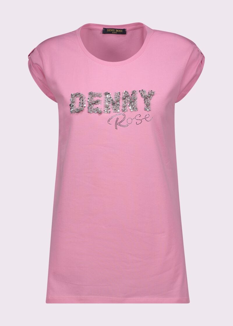 T-shirt rosa in cotone con logo