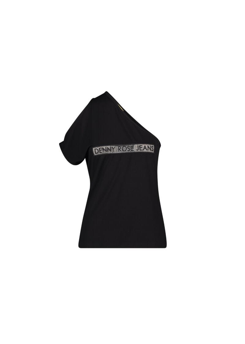 One-shoulder T-shirt with embroidery