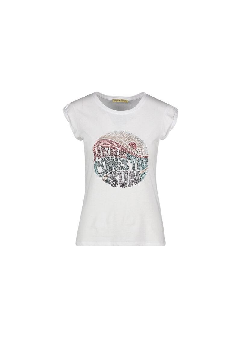 T-shirt con stampa e strass