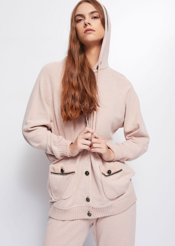 Cardigan con cappuccio e bottoni Denny Rose