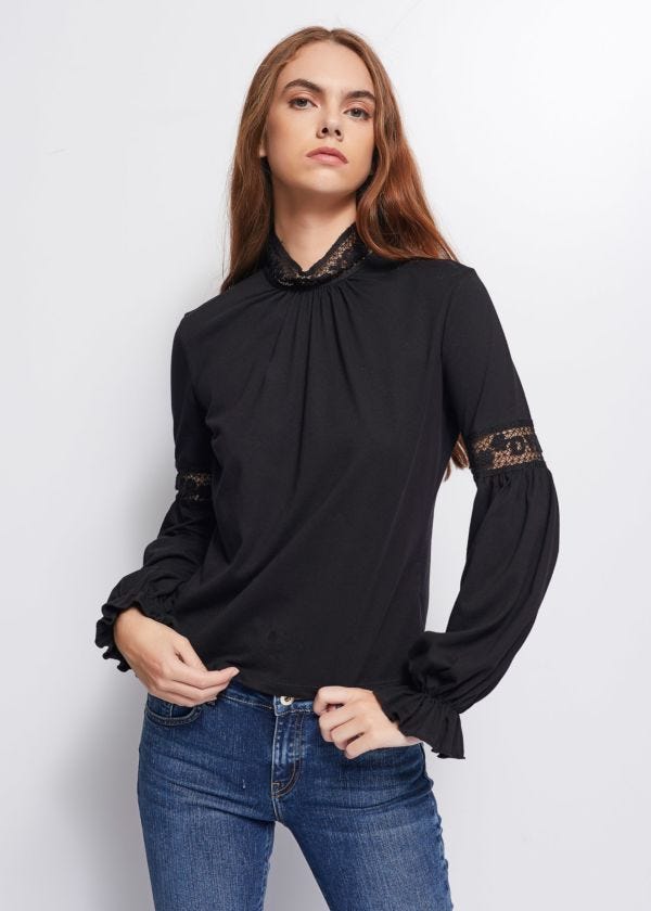 Cotton T-shirt with lace detailing Denny Rose