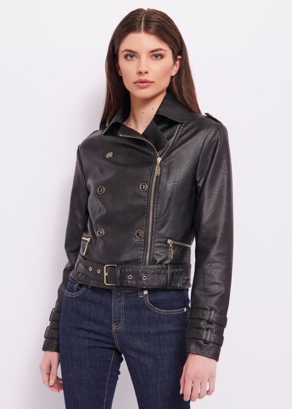 Faux-leather biker jacket