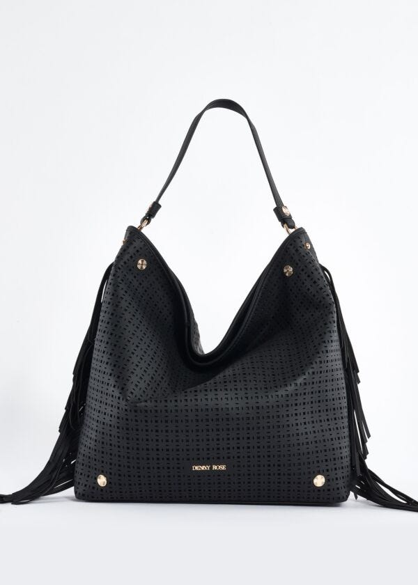 Hobo bag in ecopelle con frange Denny Rose Borse