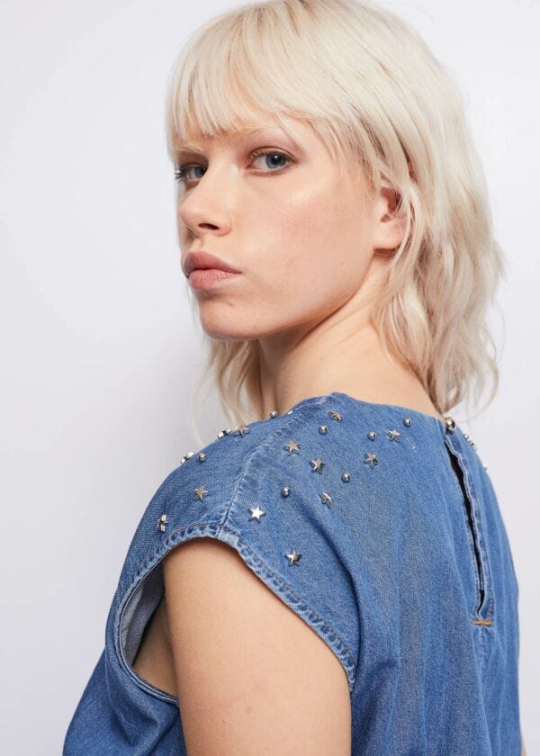 Denim top with studs