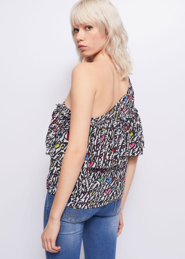 Blusa monospalla con stampa