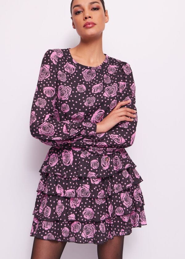Mini abito in georgette stampata Denny Rose