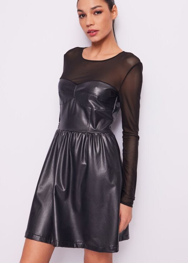 Vestito in similpelle nera Denny Rose