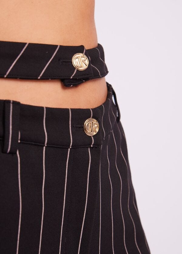 Black pinstriped trousers