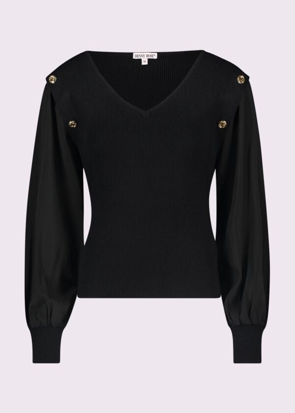 Black fine ribbed jumper with buttons Denny Rose