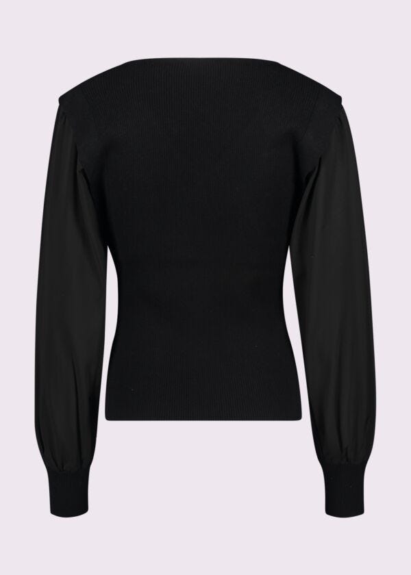 Black fine ribbed jumper with buttons