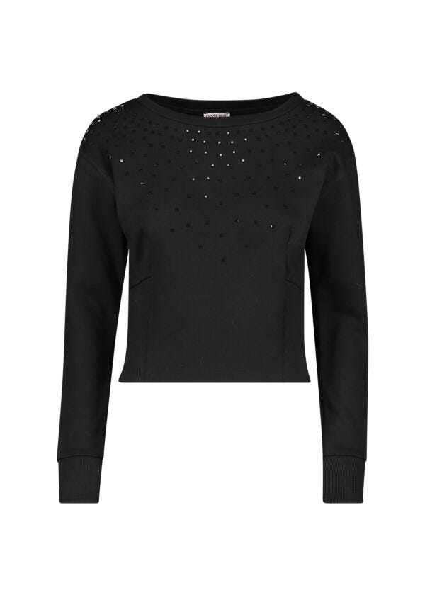 Felpa nera in cotone con strass Denny Rose