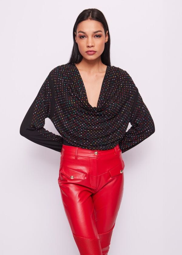 T-shirt nera in jersey con strass Denny Rose