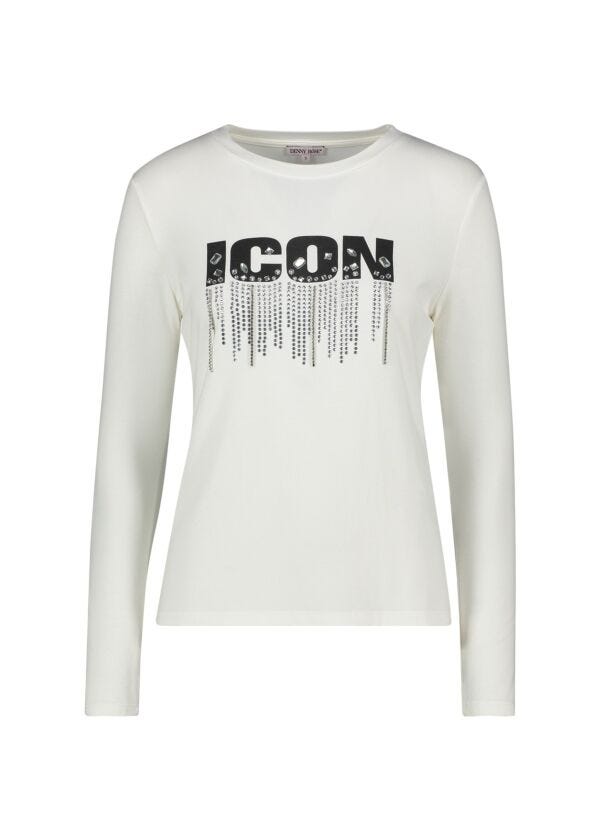 T-shirt bianca con stampa e strass Denny Rose