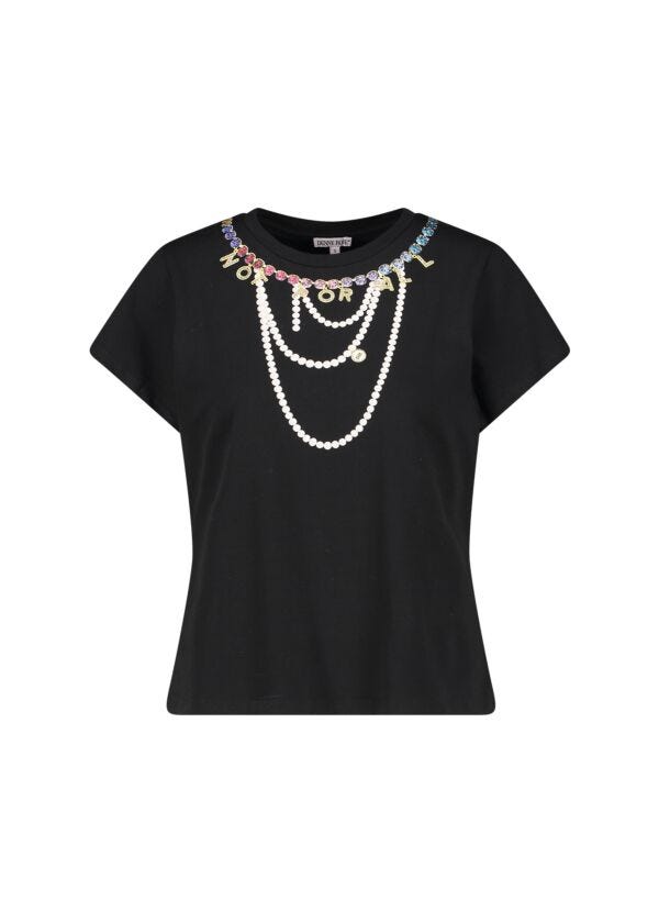 T-shirt nera in cotone con stampa Denny Rose